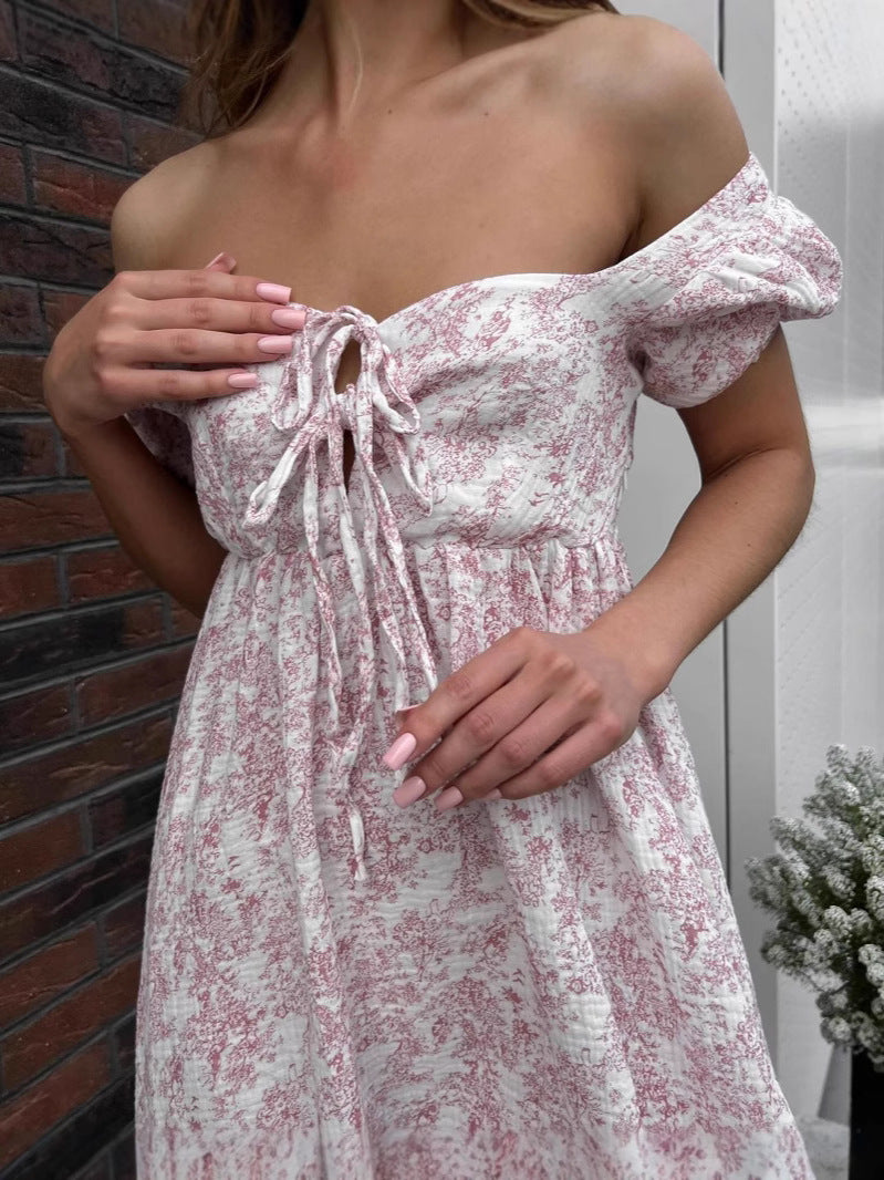 Dame Off-Shoulder Kjole med legende snøring og elegante volanter Stilla