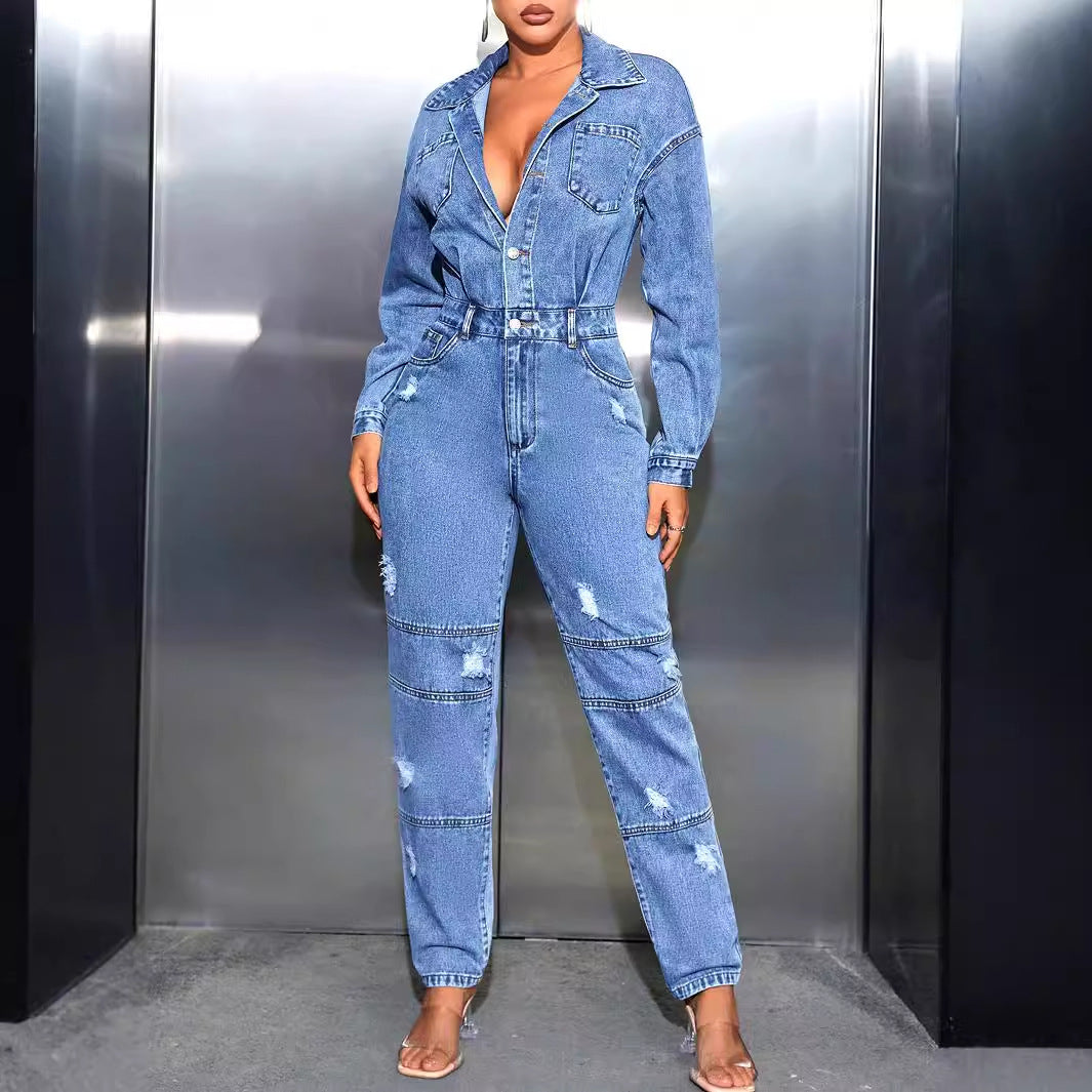 Kvinders jeans overalls med en skræddersyet pasform og fashionable ødelagte detaljer Stilla