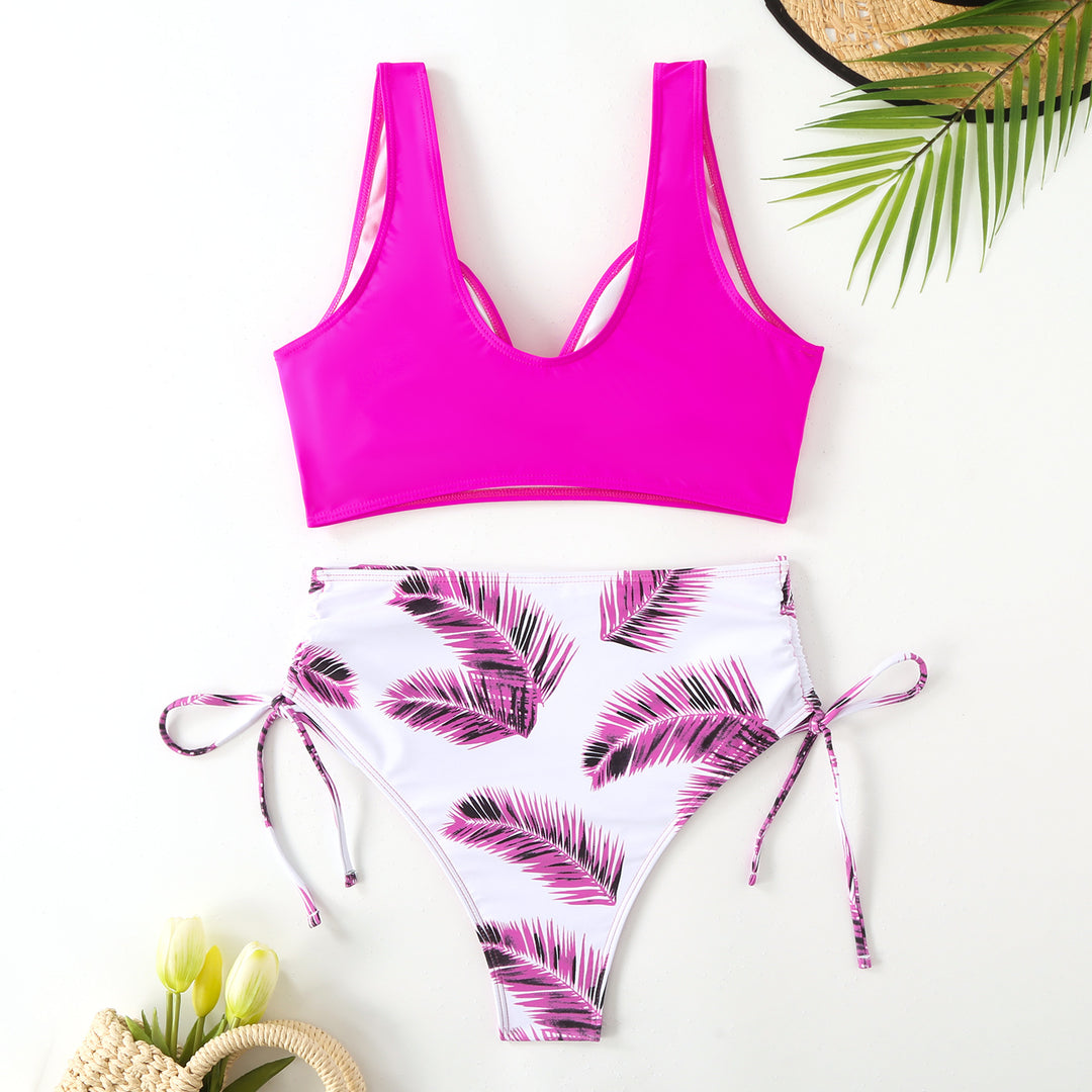Damer Højtaljet Palmblad-Print Bikini-Sæt Stilla