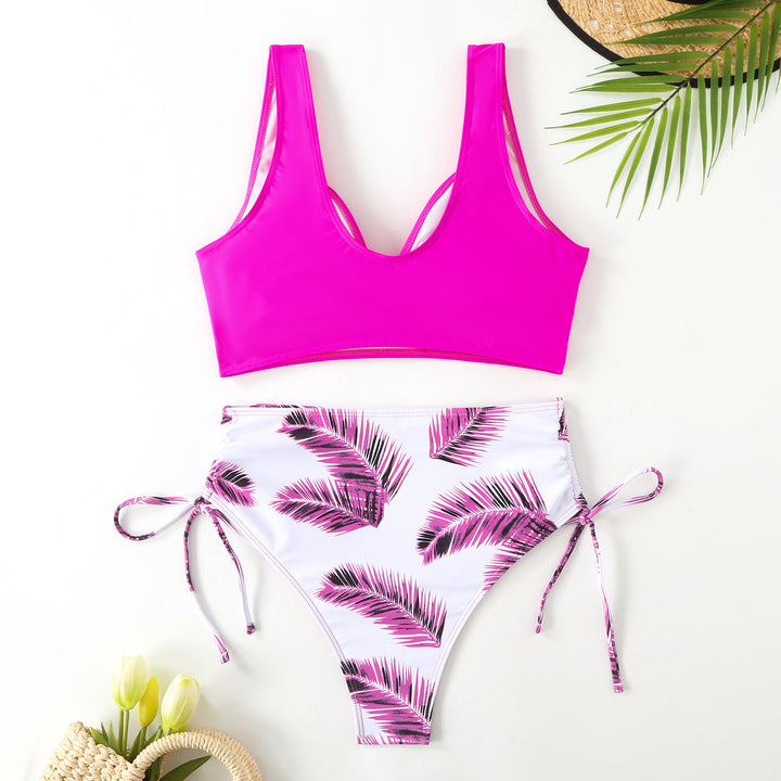 Damer Højtaljet Palmblad-Print Bikini-Sæt Stilla