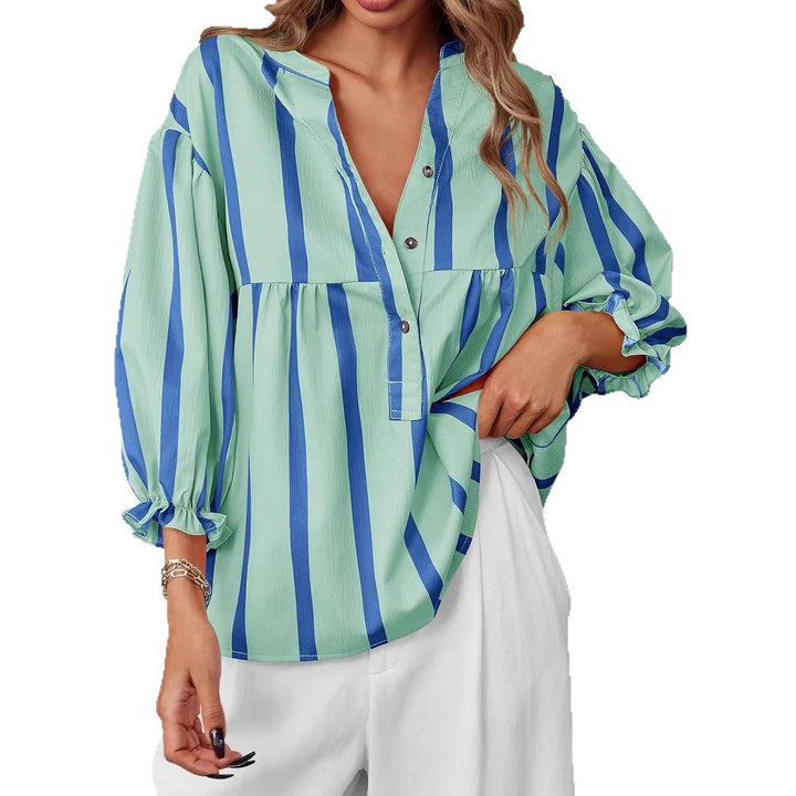 Dame oversized Bluse med stribemønster og knapliste Stilla