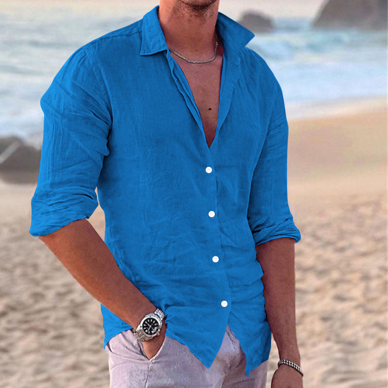 Herrer Let Casual Linned Knap-Down Skjorte Stilla