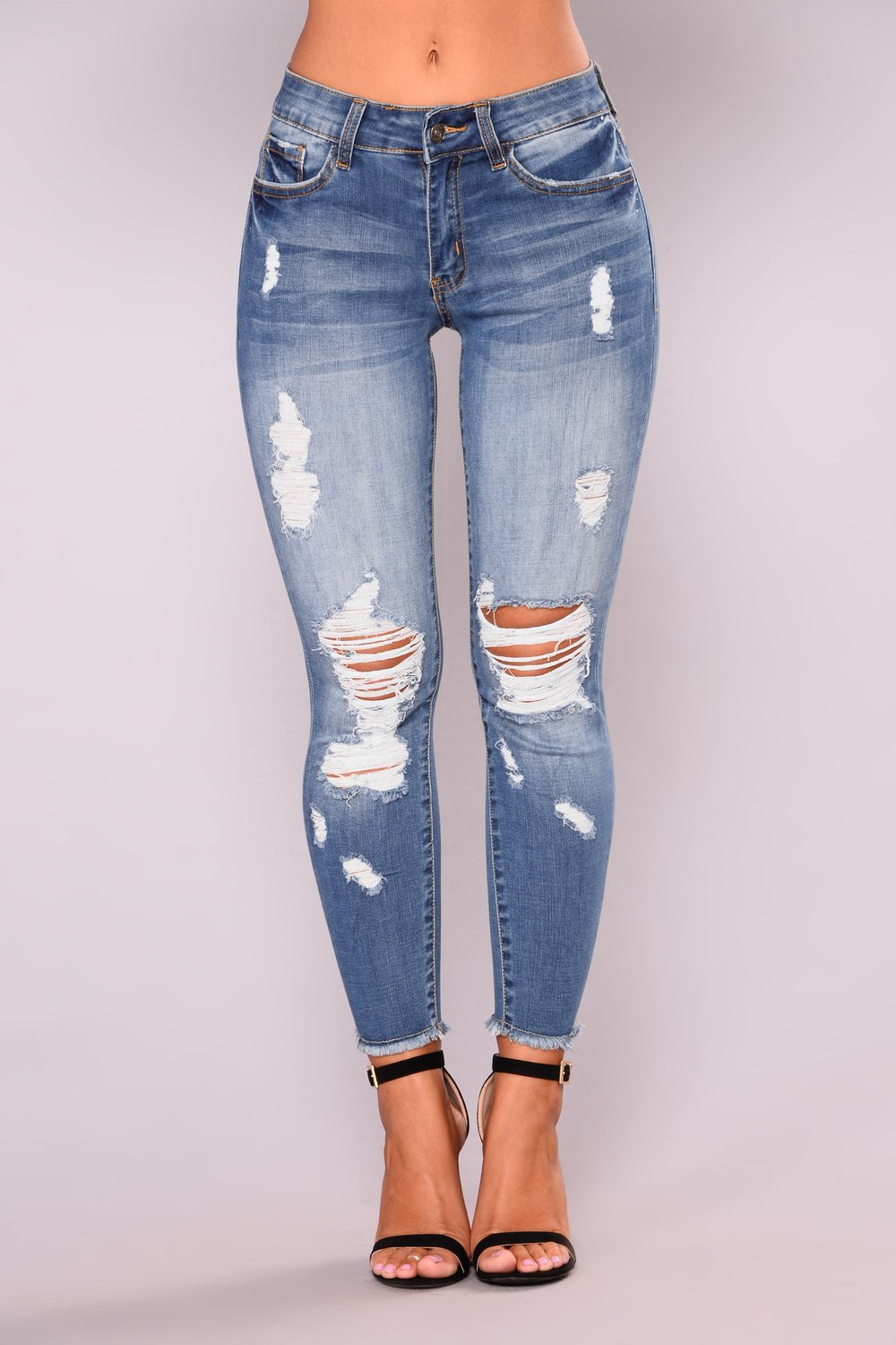 Dame Ripped Skinny Jeans med unikt vask-effekt og stilfulde slidsteder Stilla