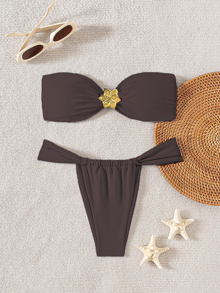 Dame Bandeau-bikini med elegant guldspringlås Skovae