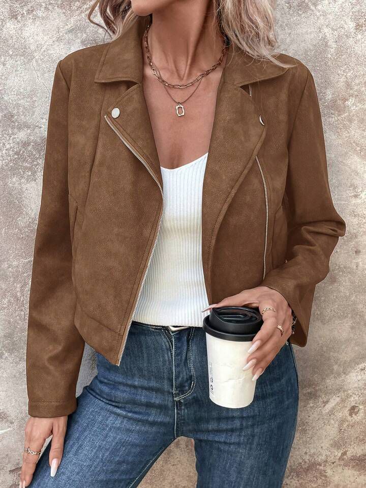Dame casual faux leather bikerjakke med moderne snit og elegante accenter Stilla