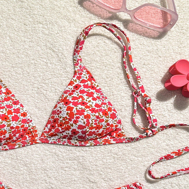 Dame triangle-bikini-sæt med justerbare stropper og blomster mønster Skovae
