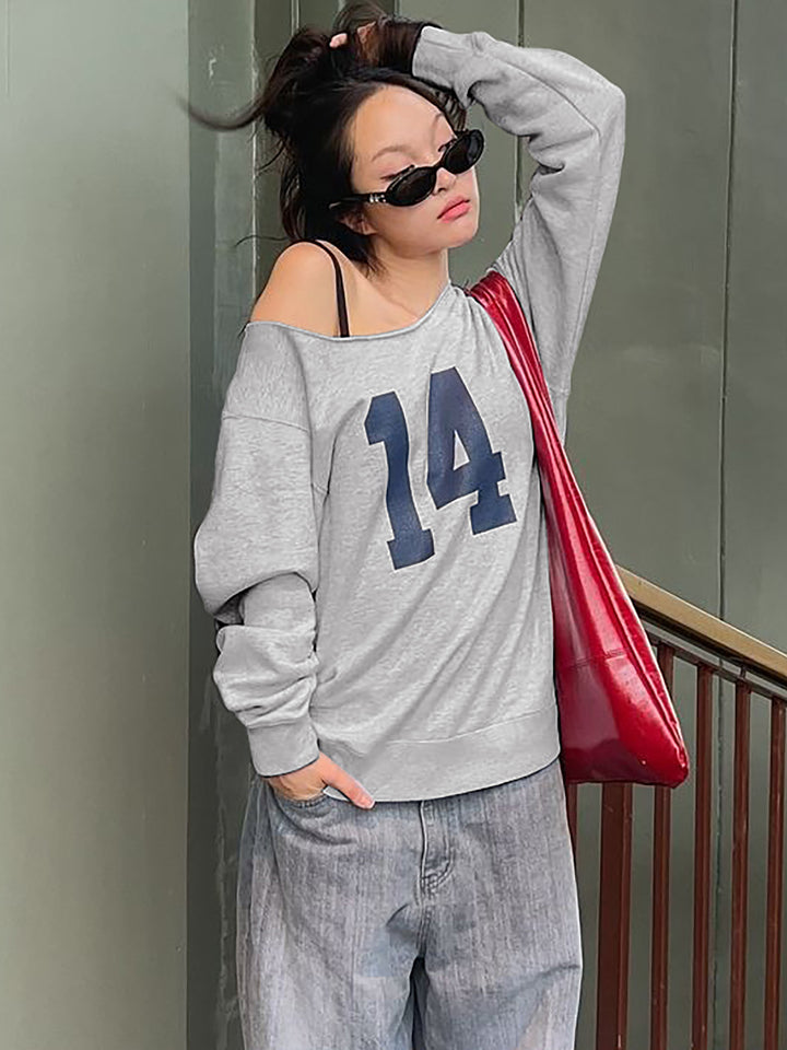 Dame Oversized Sweatshirt med stilfuld Cut-Out-design og sporty tryk Stilla