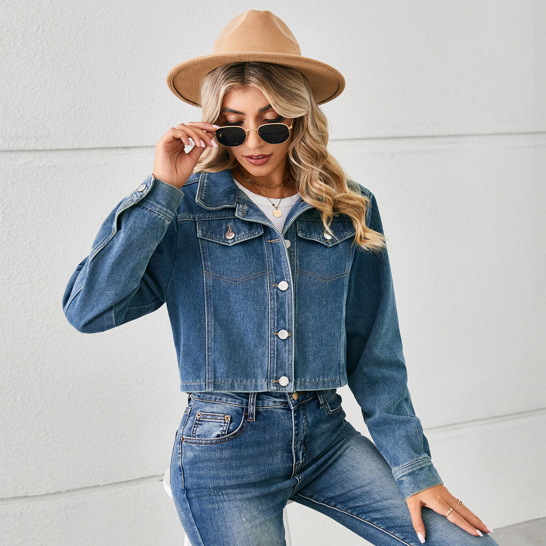Dame cropped jeansjakke med klassisk krave Stilla