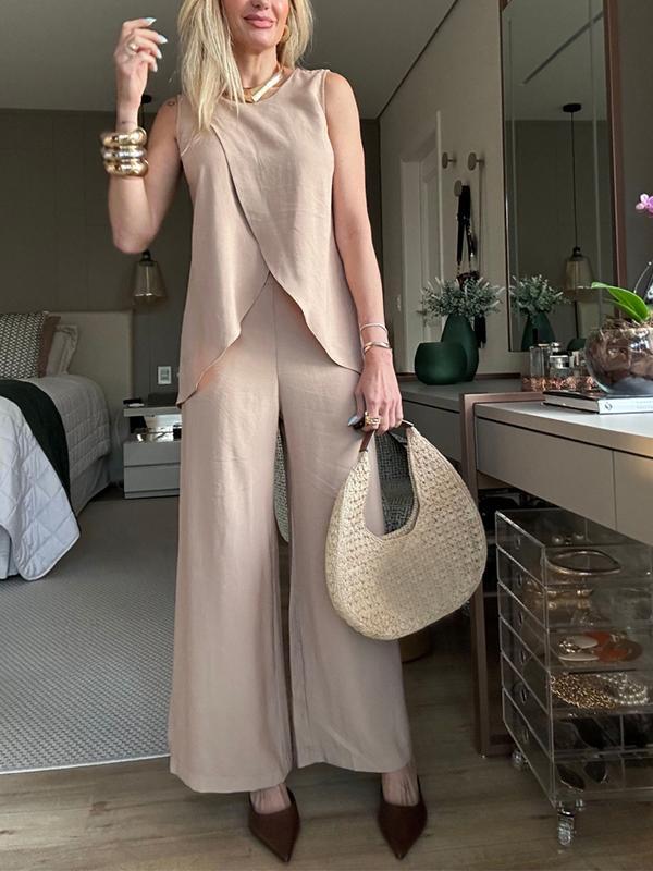 Dame Afslappet Jumpsuit med elegant Vikledesign og brede Ben Stilla