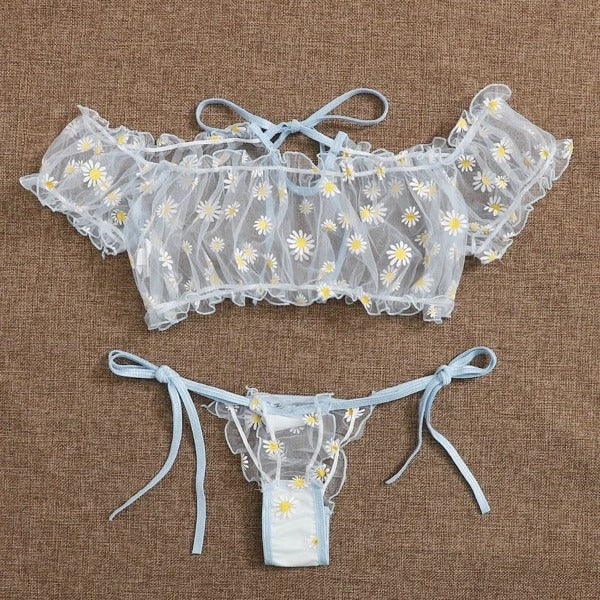 Dame Floral Broderet Crop-Top og Cheeky Brief-Sæt Stilla