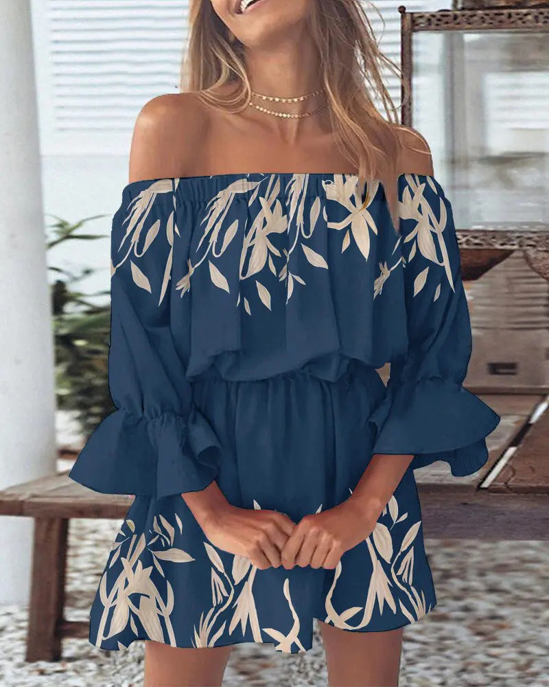 Dame luftig Off-Shoulder Kjole med Rüschendetails og blomster mønster Stilla