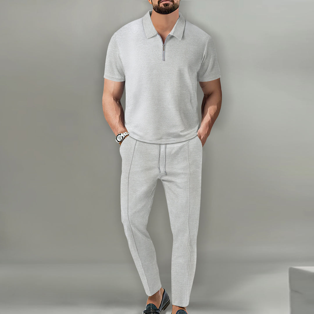 Herrer Sporty Poloshirt med moderne lynlås og elastiske joggingbukser Stilla