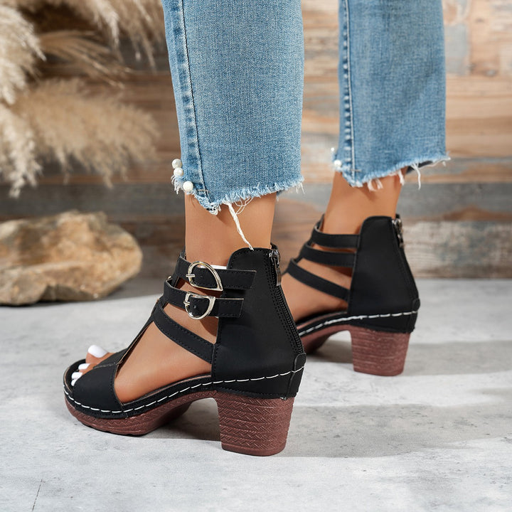 Dame fashionable Slingback sandaler med justerbare remme og blokhæle Stilla