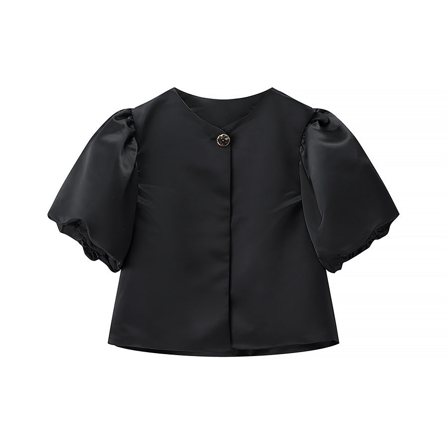 Dame elegant kortærmet bluse med puffærmer Stilla