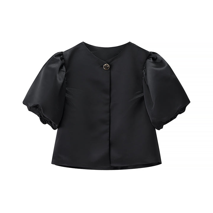 Dame elegant kortærmet bluse med puffærmer Stilla