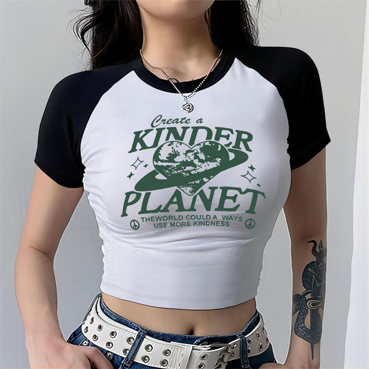 Dame Crop-top med motiverende tekst og afslappet snit Skovae