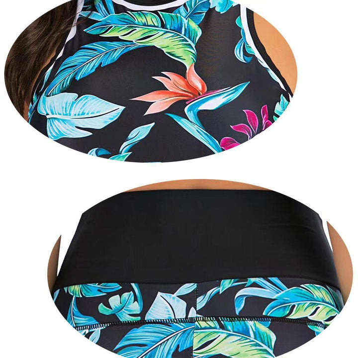 Dame Sport-Bikini-Sæt med blomstret Crop-Top og komfortable High-Waist-Shorts Stilla