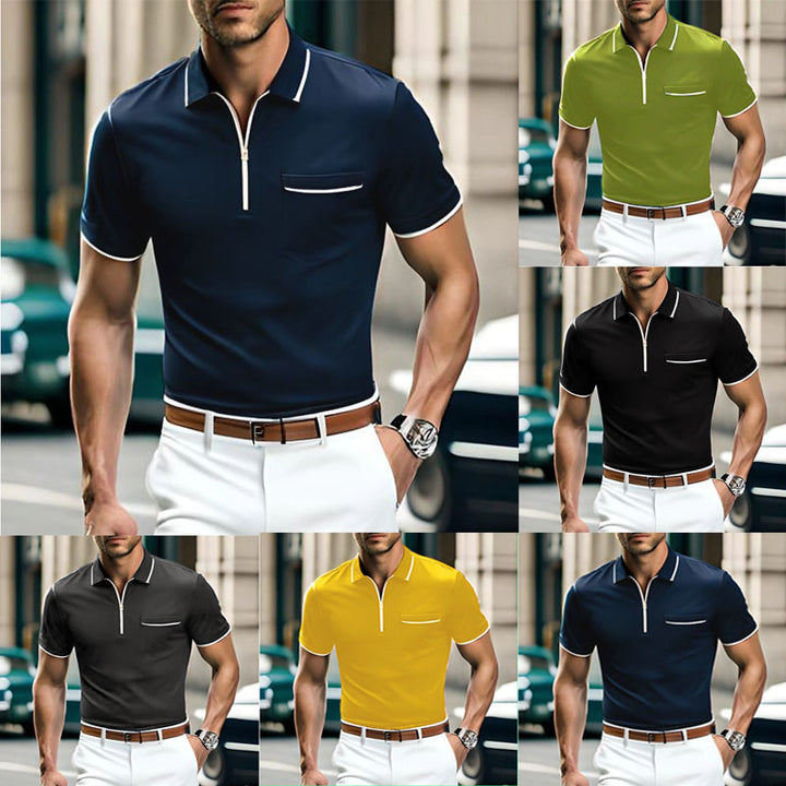 Herren polo shirt med kontrast-zipper og brystlomme Stilla
