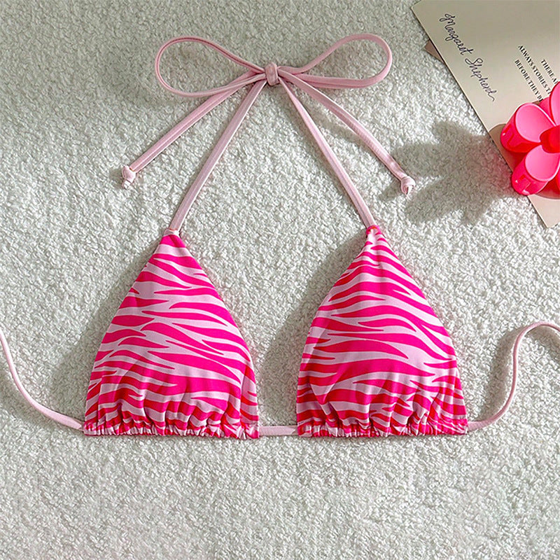 Dame trekant bikini med legende zebra mønster og justerbar halterneck Skovae