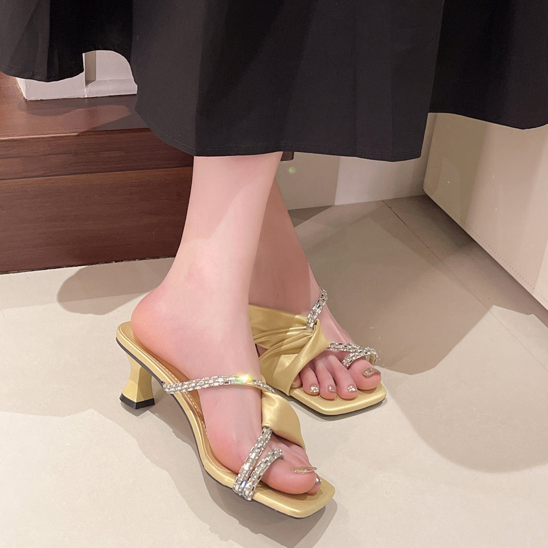 Dame elegante knyttede Open-Toe Slide Mules med strass-accenter Stilla