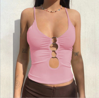 Dame Crop-Top med dekorativt Cut-Out og justerbare stropper Stilla