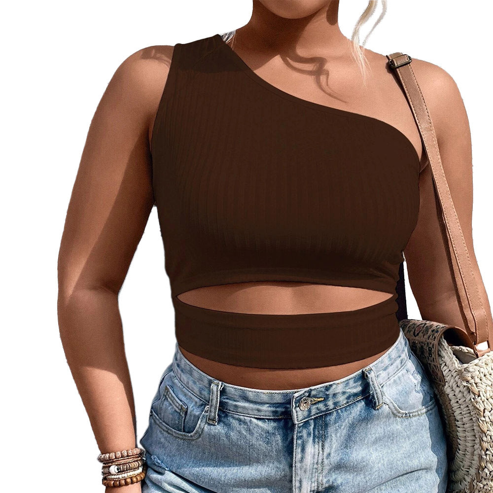 Dame asymmetrisk Crop-Top med fin ribstruktur og tætsiddende design Stilla