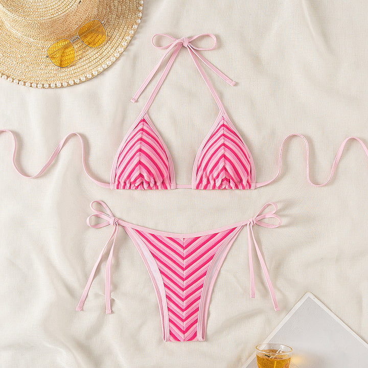 Dame triangel-bikini med justerbare bånd og stribedesign Stilla