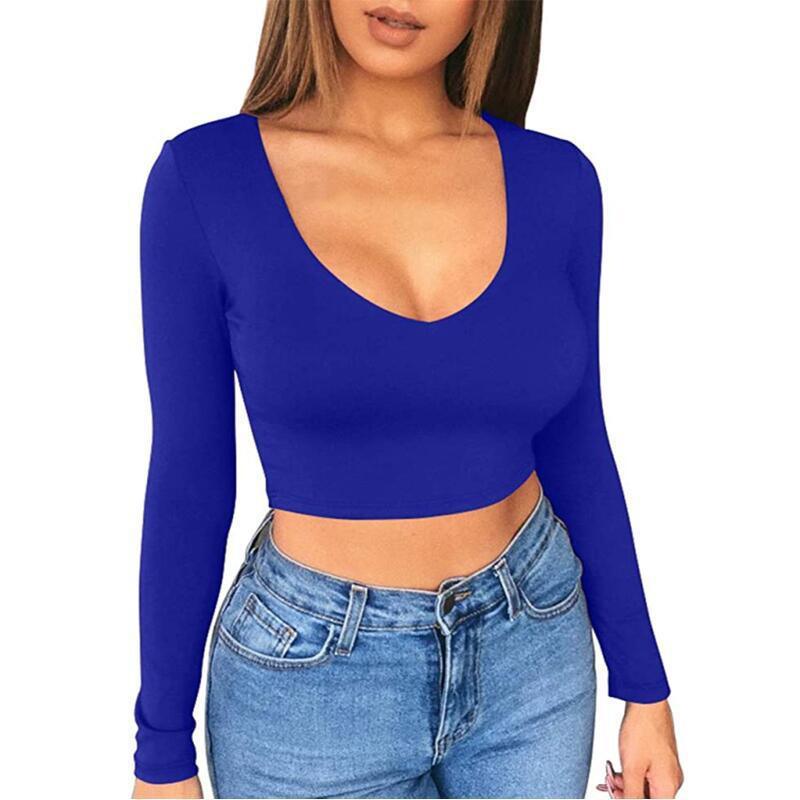 Dame Cropped Langærmet T-shirt med V-hals Stilla
