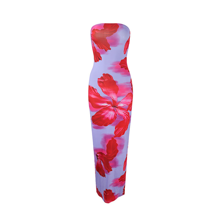 Dame strandvenlig maxikjole med elegant blomsterprint Skovae