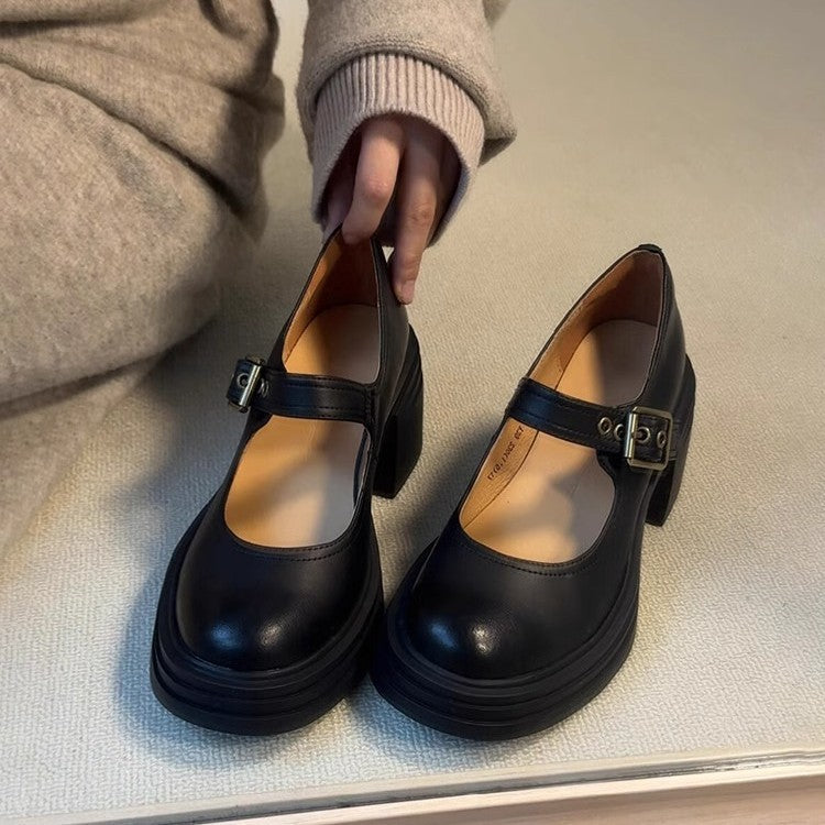 Dame Chunky Heel Mary Jane Kjole Sko med justerbar spænde Stilla