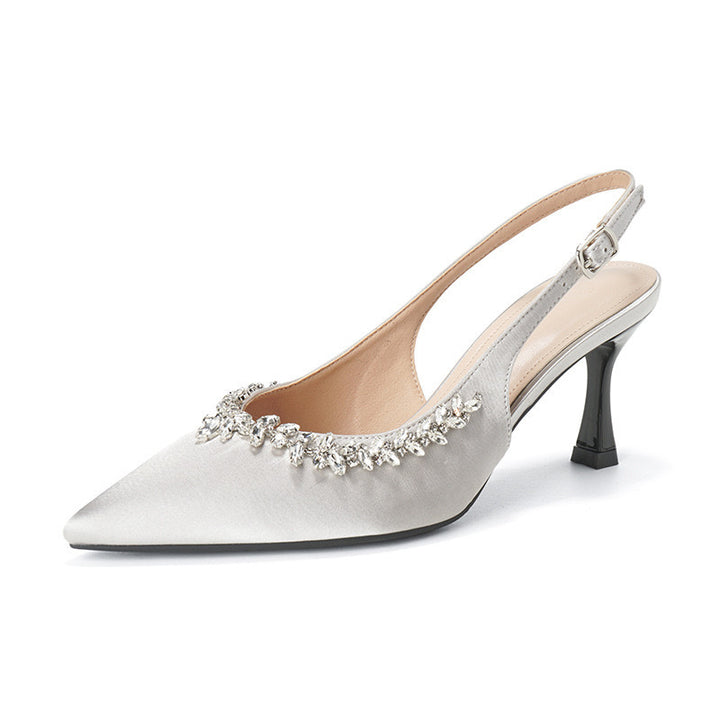 Dame Elegante Spids- tå Slingback Pumps med Krystaldekorationer Stilla
