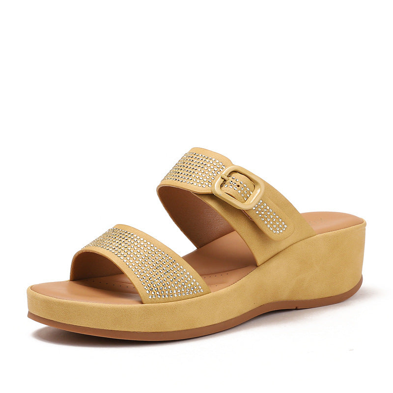 Dame Komfortable Wedge-Pantoletten med Glittersten Stilla