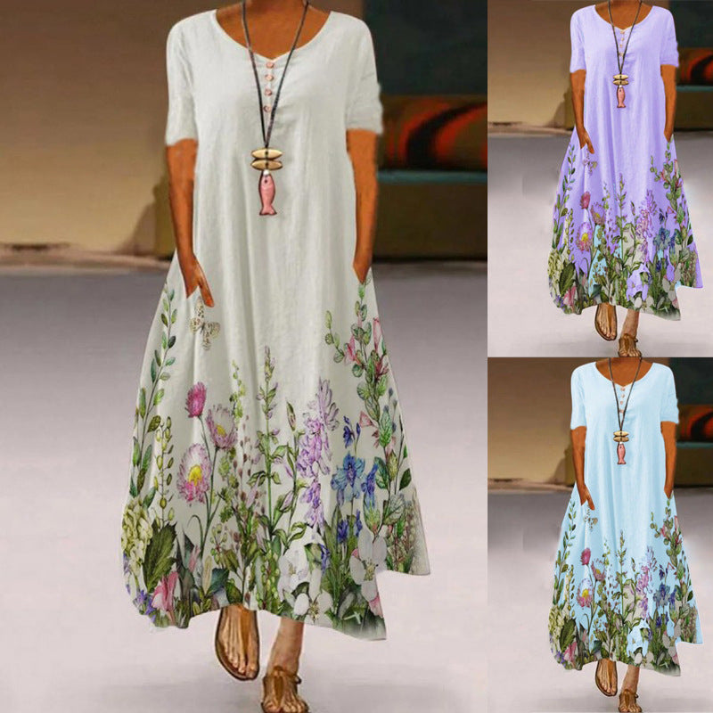 Dame Elegant MAXIKJOL med blomsterprint og praktiske lommer Stilla