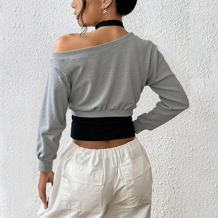 Kvindernes cropped sweatshirt med åben skulder og elastisk talje Stilla