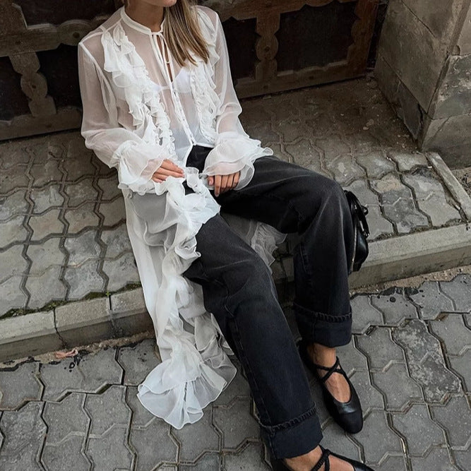Dame Rynkebluse med romantisk design og fine stofdetaljer Stilla
