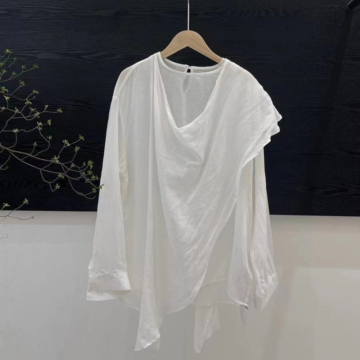 Femme Asymmetrisk Flydende Top med Draperet Halslinje Stilla