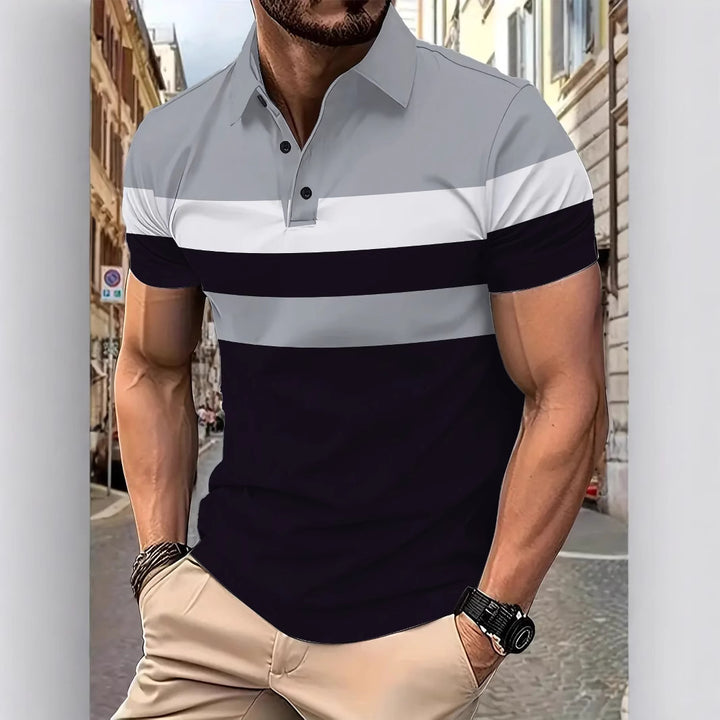 Herrer Poloshirt med moderne, flerfarvet stribemønster og åndbare egenskaber Stilla