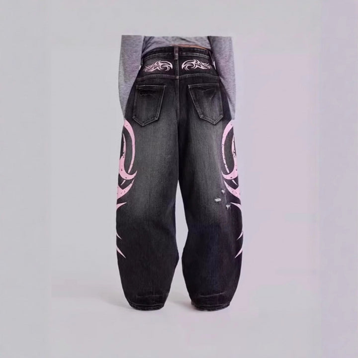 Dame distressed løs denim jeans med grafik Stilla