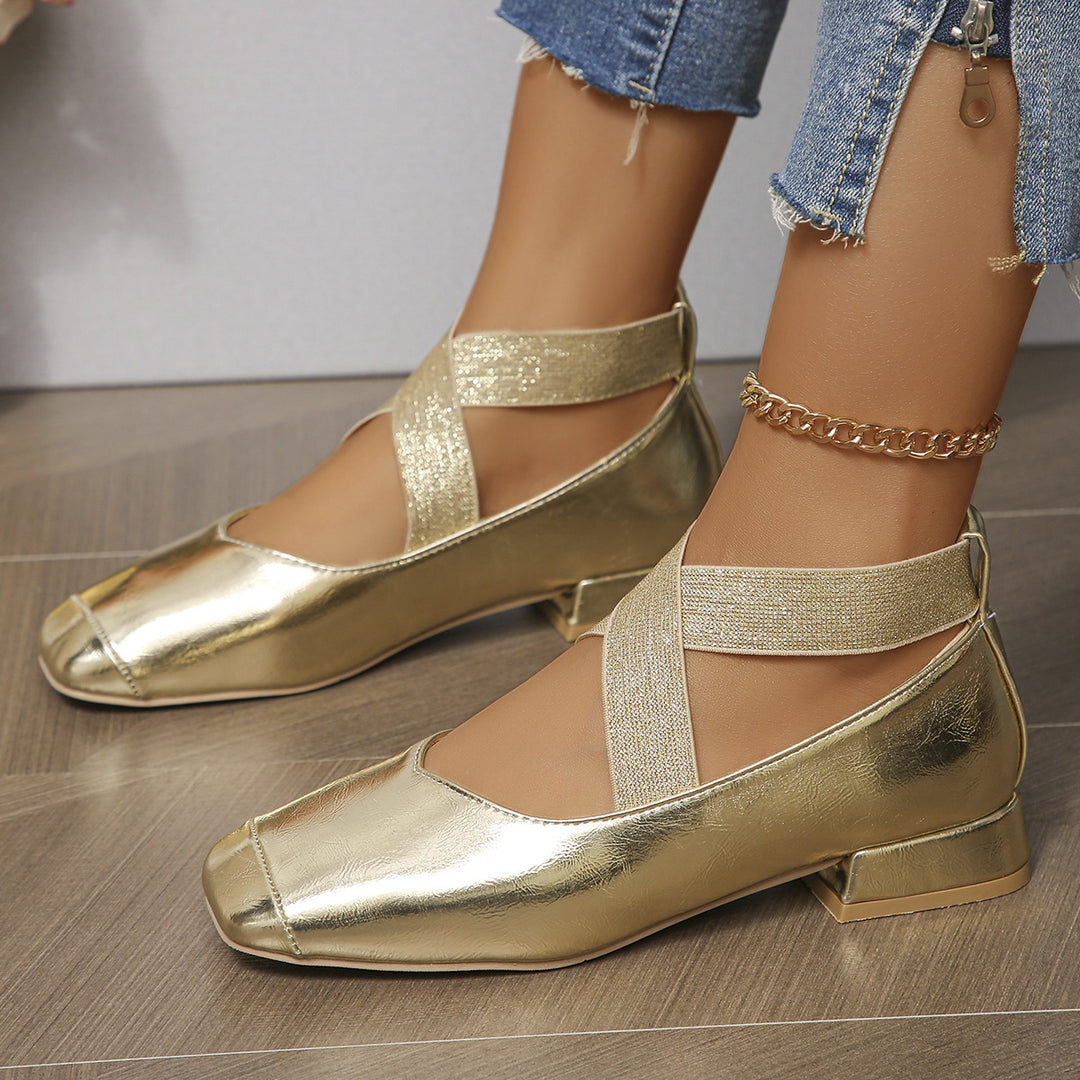 Dame elegante Ballerina-sko med glitrende stropper og komfortabel sål Stilla