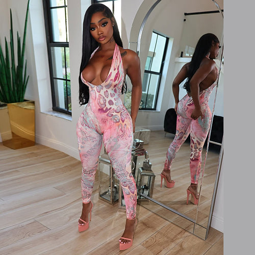 Dame Bodycon Jumpsuit med smal pasform og dyb V-hals Skovae