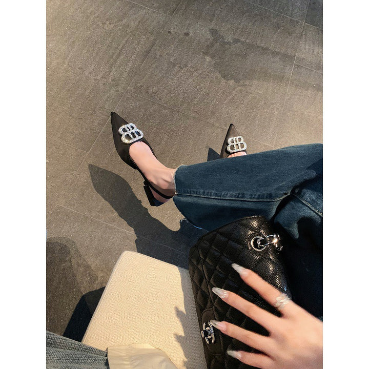 Kvinder Elegant Slingback Spids Tå Ballerinaer med Rhinsten Spænde Detalje Stilla