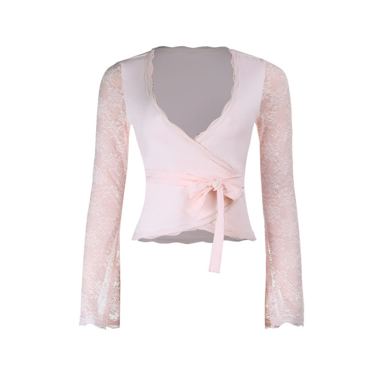 Damer Elegant Wrap Top med Fine Blonde Ærmer og Slim Talje