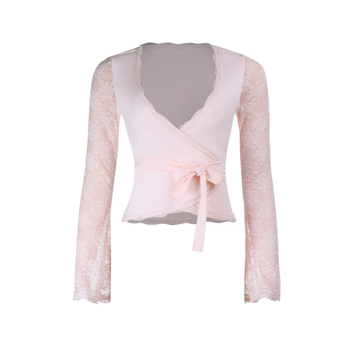 Damer Elegant Wrap Top med Fine Blonde Ærmer og Slim Talje