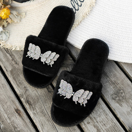 Dame Flausche-Pantoletten med glitrende smykkedetail Stilla