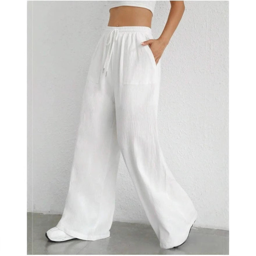 Dame brede High-Waist-bukser med struktureret overflade Stilla