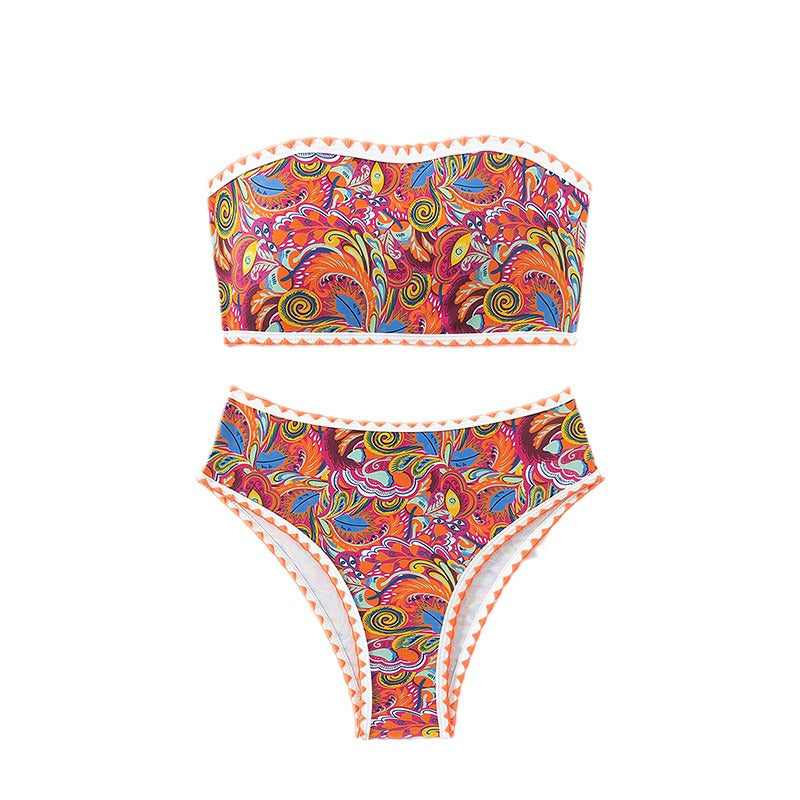 Damer Bandeau-bikini-sæt med blomsterdesign og raffinerede trim-detaljer Stilla