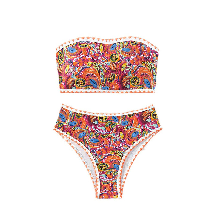 Damer Bandeau-bikini-sæt med blomsterdesign og raffinerede trim-detaljer Stilla