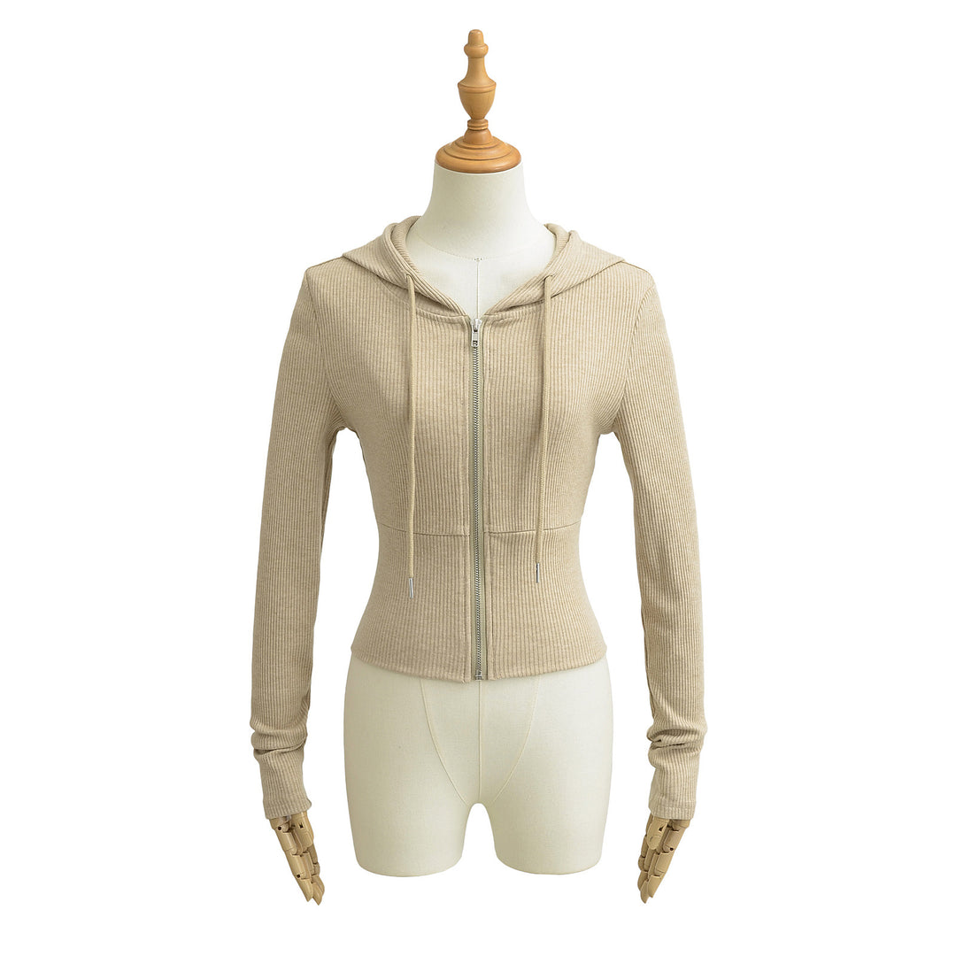 Dame Cropped Hoodie med hætte og lynlås Stilla