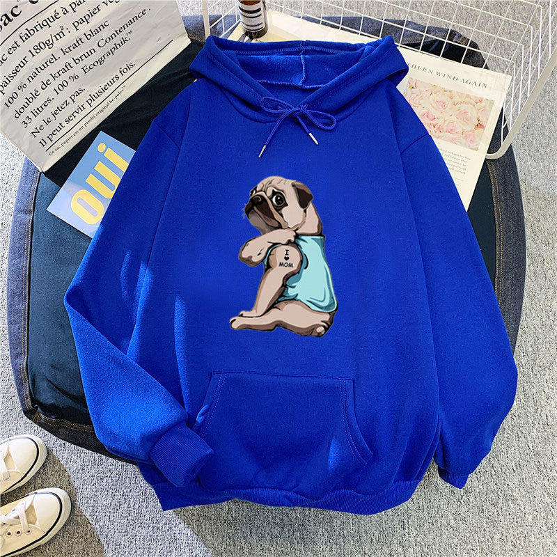Kvinders hættetrøje med sødt pug design Skovae