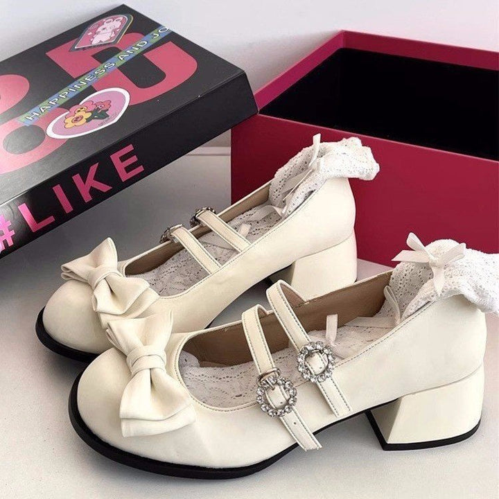 Dame elegante blokhæle sandaler med store sløjfer og smarte dobbelte remme Stilla